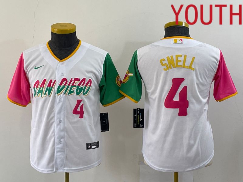 Youth San Diego Padres 4 Snell White City Edition Nike 2022 MLB Jersey